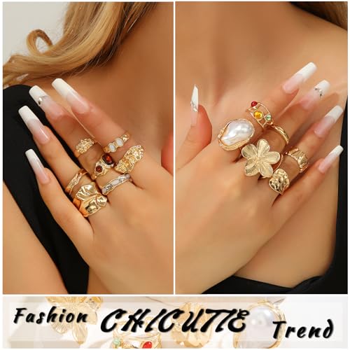 CHICUTIE Gold Knuckle Rings Set For Women Stackable Joint Finger Midi Rings Dainty Cubic Crystal Zirconia Hollow Twist Cute Pack Jewelry Gift - style: 13PCS GOLD