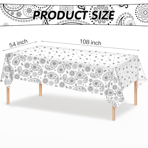 Tatuo Western Party Tablecloth Paisley Table Cover Bandana Plastic Table Cloth Rectangle Floral Tablecloth for Western Cowboy Themed Party 108 X 54 Inch(White,3 Pack) - color: White