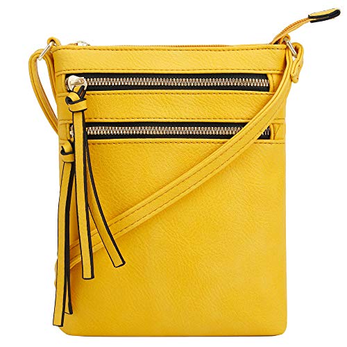 DELUXITY Crossbody Purse Bag Shoulder Bag Multi Pocket Zipper Purse - color: Yellow