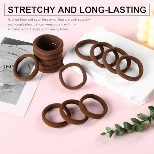 LuSeren 120 Pcs No Damage Hair Ties for Thick Hair, Large Soft Seamless Nylon Hair Elastics for Women, Ponytail Holders, Hair Accessories – brown - color: Brown