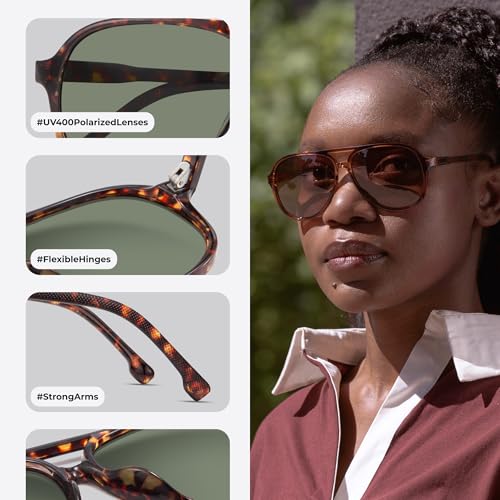 livho Trendy Polarized Aviator Sunglasses Women Men, Retro Sun Glasses for Women Men 2025, Oversized UV Protection Shades - color: Brown Tortoise/Green