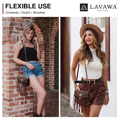 LAVAWA Small Crossbody Bags for Women Crossbody Handbag Fringe Purse Tassel Shoulder Bag Turquoise Concho Wallet - color: Western Coffee
