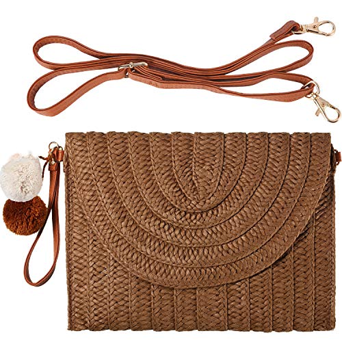 Frienda Straw Purses for Women Straw Clutch Crossbody Bag Summer Beach Shoulder Bag Woven Envelope Wallet Handbags - color: Dark Brown