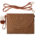 Frienda Straw Purses for Women Straw Clutch Crossbody Bag Summer Beach Shoulder Bag Woven Envelope Wallet Handbags - color: Dark Brown