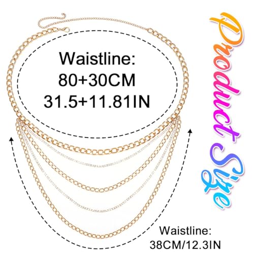 Nicute Gold Chain Belt Layered Waist Chain Sparkly Body Chain Jewelry for Women - color: Gold