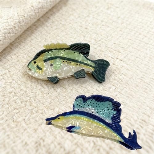 2PCS Novelty Fish Hair Clips,Cellulose Acetate Hair Clip,Funny Swordfish Green Trout Modelling Hair Accessories for Women Girls