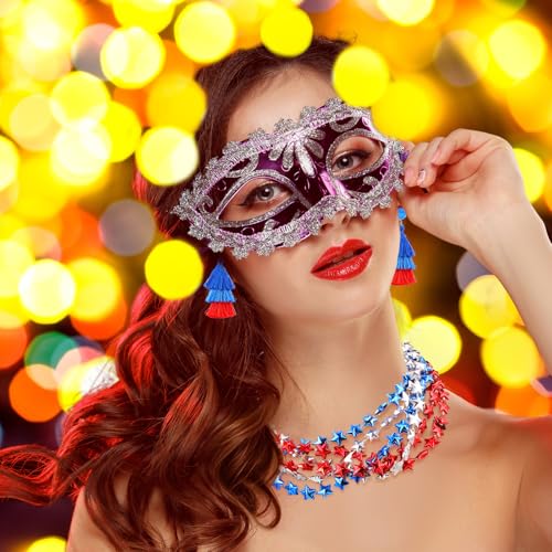 Hicarer 6 Pcs 4th of July Tutu Set Women Red White and Blue Accessories 250th Tutu Patriotic Costume Independence Day Favors - color: Red and Blue