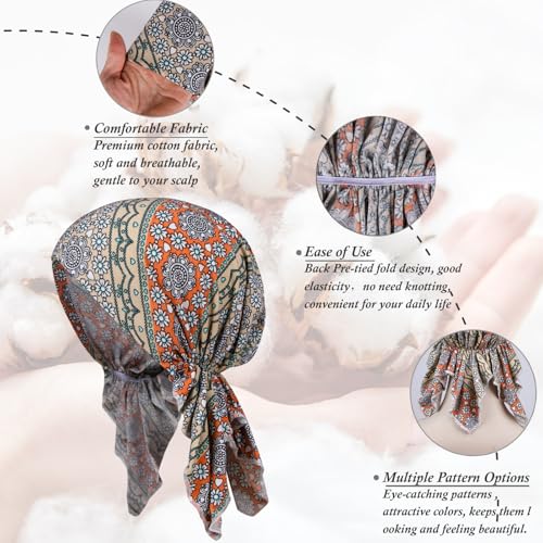 4 Pieces Chemo Headwear for Women, Pre-Tied Head Scarf Cancer Headwear for Hair Loss - color: Multicolor-2