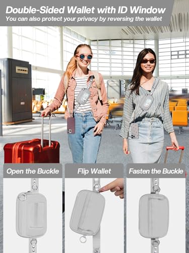 Tiostep Clip and Go Strap for Phone with Wallet Crossbody Phone Lanyard Adjustable and Detachable RFID Wristlet Wallet with ID Window and Zipper, Grey - color: Grey, size: Medium