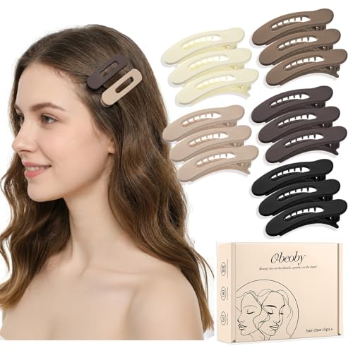 Obeoby 15 Pcs Small Flat Hair Clips, 3.1 Inch Medium Flat Claw Clip for Short Thin Hair Barrettes Accessories for Women Girls Teens (5 Natural Colors) - color: 5 Neutral colors