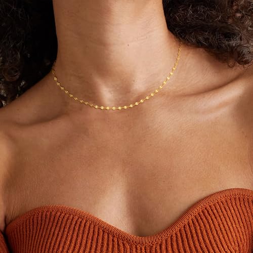 Carffordo 925 Sterling Silver Chain Necklace Link Chain Necklace for Women Simple Dainty 16K Gold Plated Necklace for Women Minimalist Waterproof Silver Necklace Trendy Jewelry Gifts - color: Gold, size: 16 Inches (Women's Choker Length)