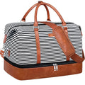 IBFUN Weekender Bags for Women, 21" Weekender Travel Bag, Travel Duffle Bag with Shoe Compartment Carry on Overnight Duffel Bag for Weekend Travel Business Trip - color: C1-Black Strip