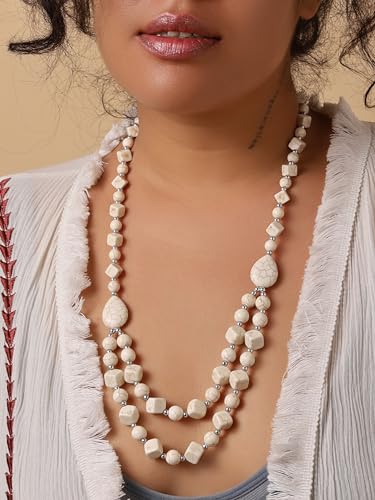 MINACHI Boho Created Turquoise Bead Long Strand Necklace, Bohemian Statement Jewelry Gift for Women - color: S01B