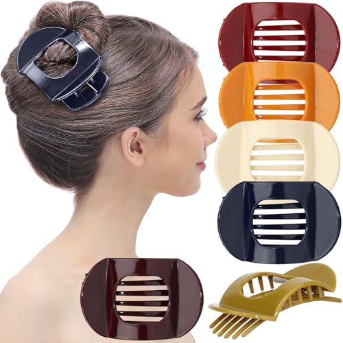 RC ROCHE 6 Pcs Flat Claw Hair Clips for Women Thick Hair French Round Duckbill Square Secure Strong Hold Grip Clamps Barrettes Curved No Slip No Crease Plastic Styling Cute, Medium Classic - color: (Medium) Classic