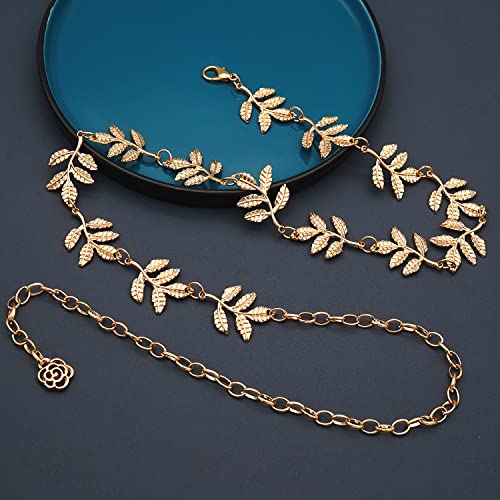 Metal Waist Chain Body Belly Belt Chains Jewelry Accessories for Women - color: Leaf Gold, size: XL: 59 in