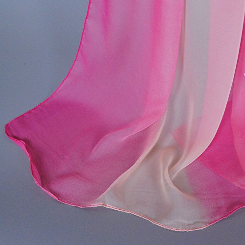 Women Soft Chiffon Lightweight Neck Scarf Head Hair Wrap - color: Fuchsia&beige