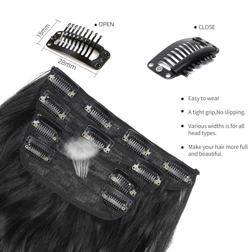 Black 20 Inch Thick Hairpieces Long Wavy Natural Synthetic Clip in Hair Extensions, for Women (4pcs, 20Inch, 1B#) - color: 1B-Black