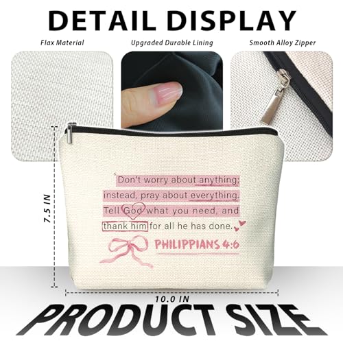 Pink Christian Makeup Bag & Travel Pouches for Toiletries, Bible Verse Pink Bow Cosmetic Bag for Women, Christian Gifts for Women, Religious Scripture Small Toiletry Bags Zipper Makeup Pouch - color: 00-PHILIPPIANS 4:6 (Bible)