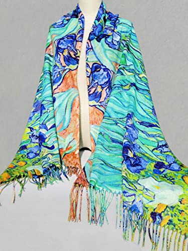 VENVSBEE Reversible Scarf Soft Large Shawl Wrap Blanket Double Sided Art Print Warm Pashmina Stoles Klimt Van Gogh Gifts - color: Art 07