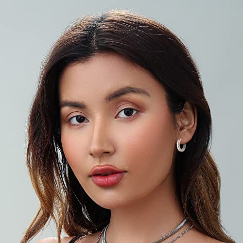 HILXURY Gold Chunky Hoop Earrings Set for Women, 14K Gold Plated Twisted Huggie Hoop Earring Hypoallergenic, Thick Open Hoops Set Lightweight - color: 9 Silver hoops