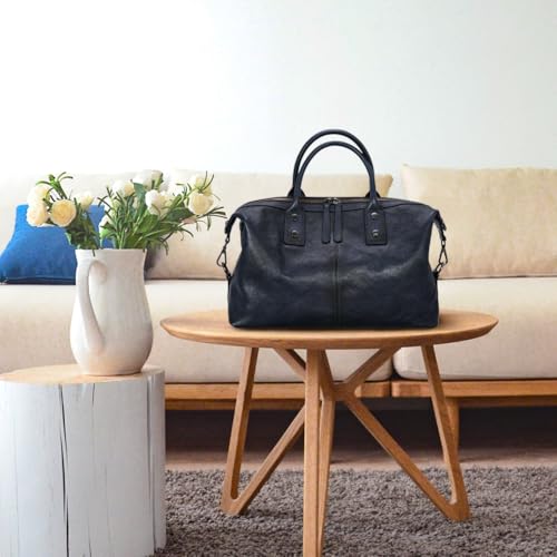 Iswee Genuine Leather Satchel Tote Bag Top Handle Handbag Designer Shoulder Bag Large Capacity Cross Body Bag - color: Navy Blue