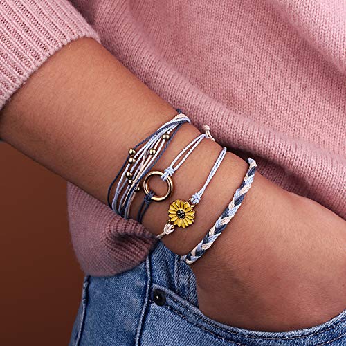 FANCY SHINY Easter Gifts Basket Stuffers Sunflower String Bracelet Boho Braided Rope Wrap Bracelets Cute Summer Beach Surfer Jewelry for Women - color: Ivory