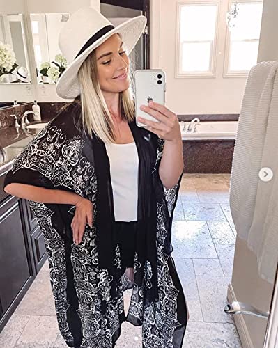Breezy Lane Kimonos for Women Swimsuit Coverups Beach Cover Up Swimwear Cardigan Summer - color: A Black Print