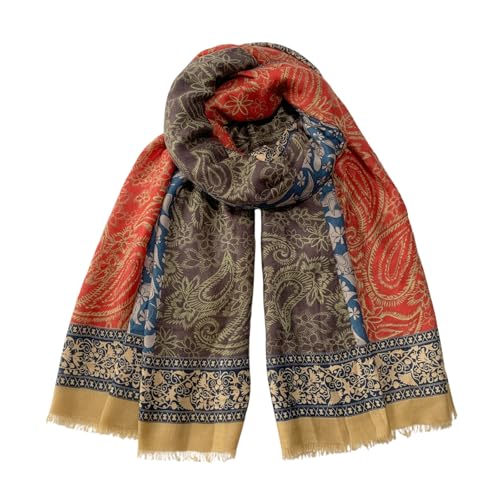 Paisley Pashmina Feel Shawls Wraps for Women Rave Scarf Soft Silky Exotic Boho All Seasons - color: Yellow