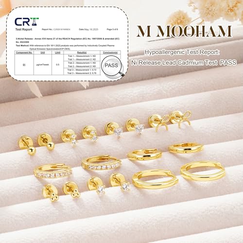 M MOOHAM Hypoallergenic Flat Back Earring Stack for Women Teen Girls, 14K Gold Plated Small Huggie Hoop Earrings Trendy Dainty Gold Cartilage Stud Earring Stacks Set Jewelry Gifts for Women Girls - color: 14K-Gold-Plated