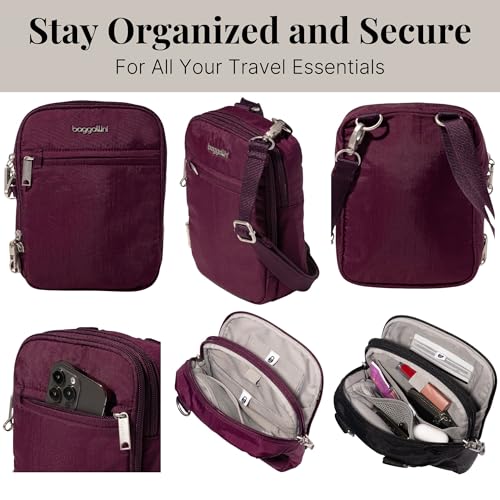 Baggallini Securtex® Anti-theft Mini Everything Crossbody Bag, 6.3"x8.25" Rfid, Locking Zippers & Cut-resistant Strap - color: Mulberry
