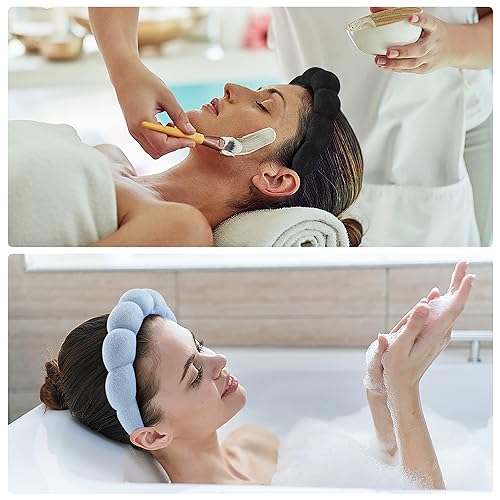 Ztomine Face Wash Headband, Set of 2 - Terry Cloth Spa Headbands for Washing Face or Facial, Puffy Makeup Headbands for Skincare, Mask, Hair Salon, Professional Use (Black & Blue) - color: Black+Blue