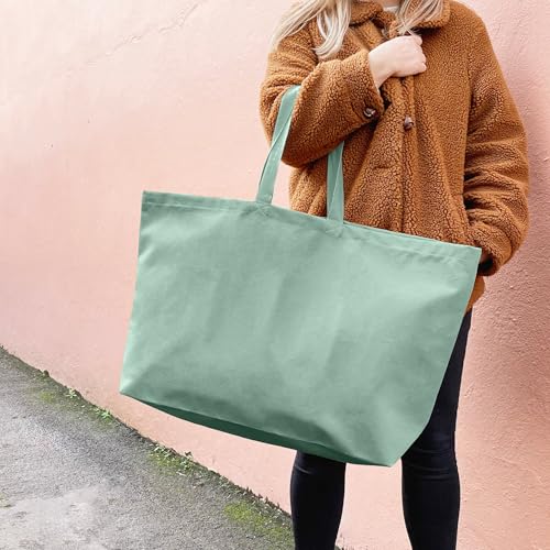 Large Canvas Tote Bag-Extra Big Shopping Beach Totes Bags Reusable Largest Grocery Plain Solid Bag 28"x8"x16" - color: Mint Green