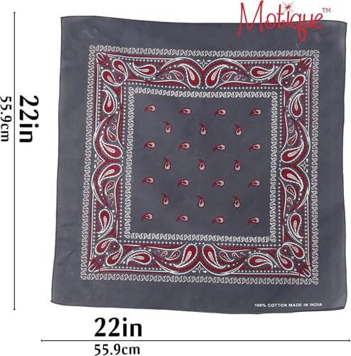 Motique Accessories Two Tone Paisley Bandana - Set of 3 - color: Charcoal