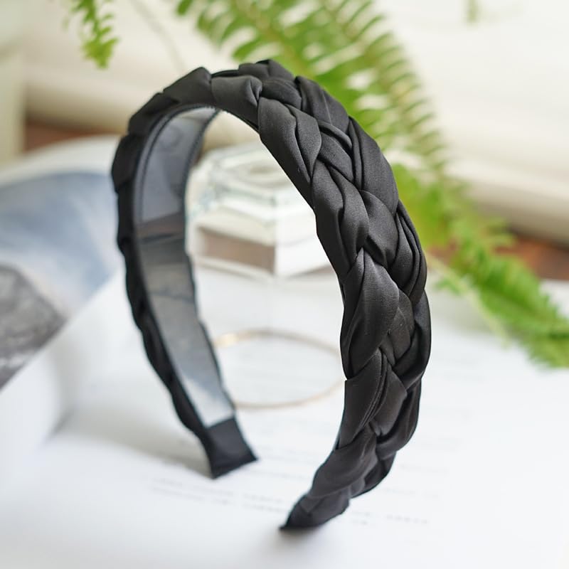 Braided Headband for Women-Vintage Fabric High Crown Headband with Non-Slip Teeth, Cute Boho Knotted Hair Band for Women & Teens (23-Black, One Size) - color: 23-Black