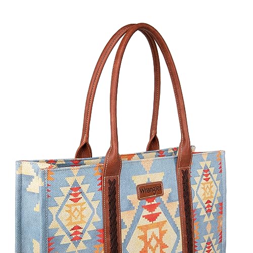 Wrangler Tote Bag for Women Western Purse and Aztec Satchel Handbag - color: Angel Blue