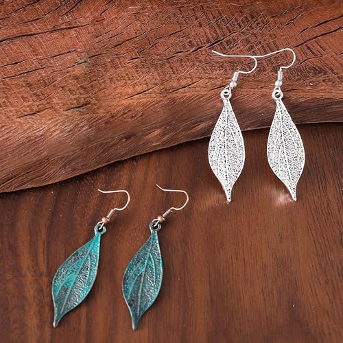 Boho Teardrop Earrings, Handmade Copper Bohemian Earrings, Dangle Antique Ethnic Jewelry for Women - color: Vintage Silver