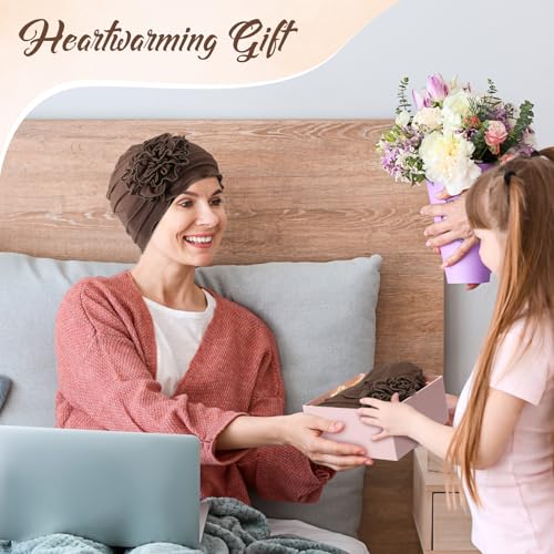 Geyoga Cotton Chemo Headwear Turban for Women Soft Elastic Cancer Hat Cancer Sleep Caps Head Wraps for Women with Hair Loss - color: Brown