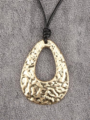PU Leather Necklace Vintage Boho Style Multilayer Pendant Long Sweater Necklace Jewelry for Women Men with Adjustable Leather Cord - color: Gold Pear-shaped Leather Necklace