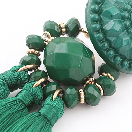 boderier Bohemian Statement Thread Tassel Chandelier Drop Dangle Earrings with Cassandra Button Stud - color: Deep Green