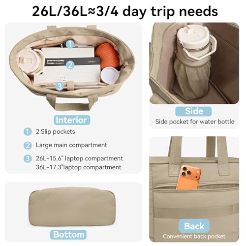 Puffer Tote Bag with Pouch, Women's Lightweight Quilted Shoulder Bag, 15.6"/17.3 Laptop Travel Weekender for Work & Nurses - color: Khaki, size: Large