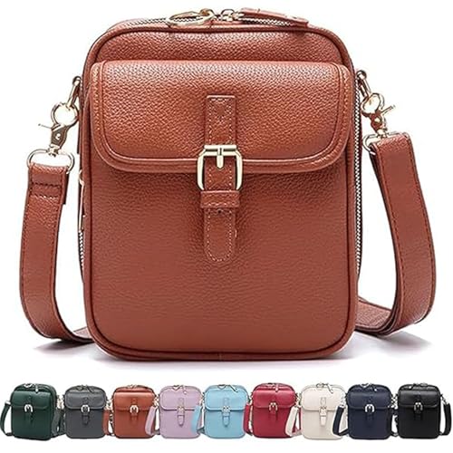 Leather Crossbody Bag for Women,Anti-Theft Messenger Bag with Large Capacity,Built-in Purse Card Slots Shoulder Sling Bag - color: Brown