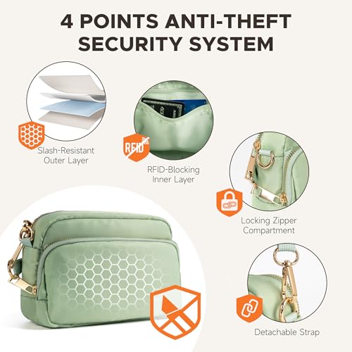 Joryin Anti Theft Crossbody Bag for Women, Slash-resistant RFID Blocking Travel Purses, Small Shoulder Bag Handbag, Nylon - color: Sage Green
