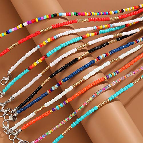 XIJIN 8Pcs Handmade Beaded Anklets for Women Boho Colorful Beads Ankle Bracelets Adjustable Foot Anklet Set - color: C