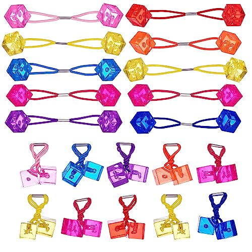 20pc Cube Ponytailers Assorted Ponytail Cubes Twin Bead Hair-Value-Fun | Elastics, Bright Multicolored Twin Hair Beads Bauble Hair Ties Ponytail Holders, Toddler Kids. Pack - color: Cube