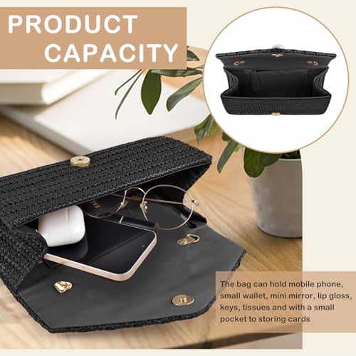 PACETAP Straw Clutch Purse for Women, Pearl Decoration Boho Crossbody Bags, Evening Clutch Purses Handbags for Wedding Party Cocktail Prom Dinner(Black) - color: Straw Black