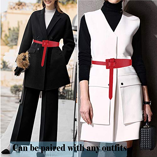 ALAIX Women's Leather Belt Dress Belt for Jeans Jumpsuit Coat Fashion Tie a Knot Genuine Leather Waist Belt - color: Red, size: Waist Size up to 34 inches