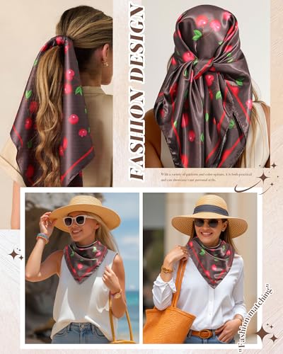 AWAYTR 35” Square Satin Head Scarf Hair Scarf for Women's Hair Silk Bandana for Women Silk Head Wrap for Sleeping - color: Cherry Brown