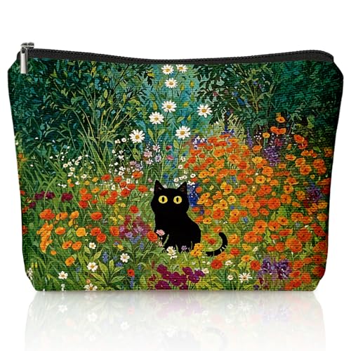 Cute Cat Makeup Bag, Kitty Cosmetic Zipper Travel Toiletry Bag for Traveling Women, Cute Black Cat Gifts for Women & Teen Girls, Cats Gifts Lovers - color: 02-Cat(08)