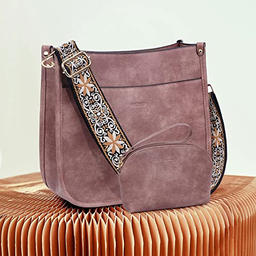 HKCLUF Crossbody Bag Purse for Women 2PCS/Set Leather Hobo Handbag Wallet Set With 2Adjustable Guitar Strap Shoulder Bag | Purse - color: A12-deeppink