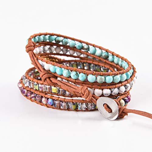 YGLINE Natural Stone Bracelet 5 Wraps Bracelet Handmade Blue Color Boho Bracelet for Women Bracelet - color: turquoise 7